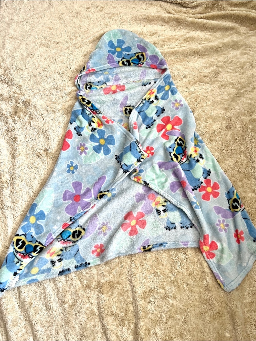 DISNEY LILO & STITCH Kid's Blue Hooded Blanket Pancho Size OS